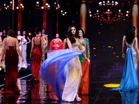 Contestants walk the ramp during the grand finale of Miss Universe India 2024 in Jaipur, Rajasthan, India, on September 22, 2024. (