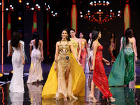 Contestants walk the ramp during the grand finale of Miss Universe India 2024 in Jaipur, Rajasthan, India, on September 22, 2024. (