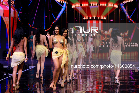 Contestants walk the ramp during the grand finale of Miss Universe India 2024 in Jaipur, Rajasthan, India, on September 22, 2024. 