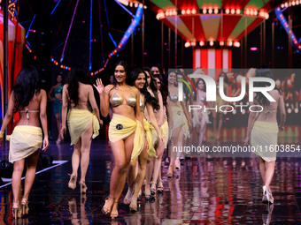 Contestants walk the ramp during the grand finale of Miss Universe India 2024 in Jaipur, Rajasthan, India, on September 22, 2024. (