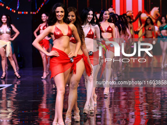 Contestants walk the ramp during the grand finale of Miss Universe India 2024 in Jaipur, Rajasthan, India, on September 22, 2024. (