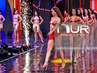 Contestants walk the ramp during the grand finale of Miss Universe India 2024 in Jaipur, Rajasthan, India, on September 22, 2024. (