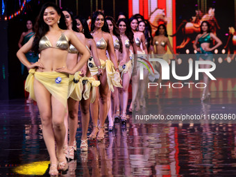 Contestants walk the ramp during the grand finale of Miss Universe India 2024 in Jaipur, Rajasthan, India, on September 22, 2024. (