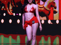 A contestant walks the ramp during the grand finale of Miss Universe India 2024 in Jaipur, Rajasthan, India, on September 22, 2024. (