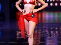 A contestant walks the ramp during the grand finale of Miss Universe India 2024 in Jaipur, Rajasthan, India, on September 22, 2024. (