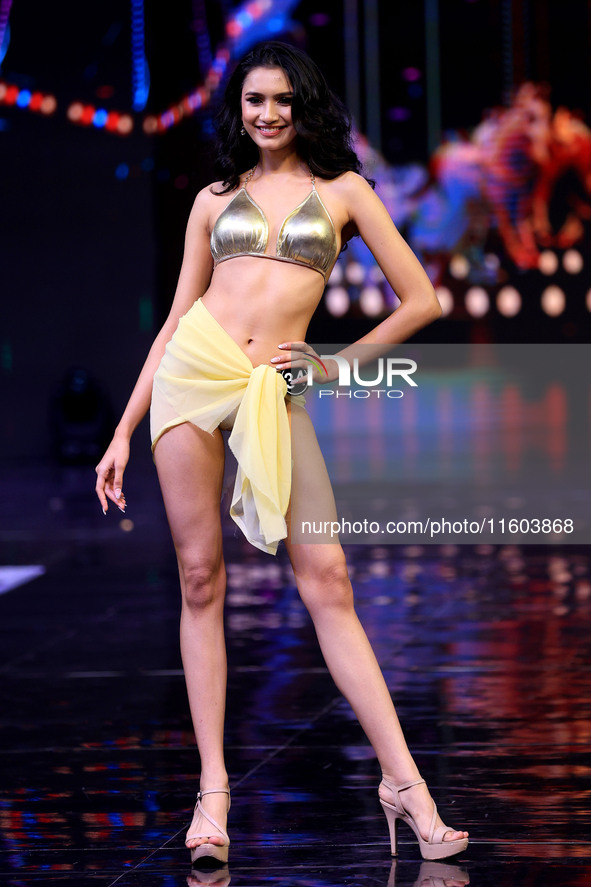 A contestant walks the ramp during the grand finale of Miss Universe India 2024 in Jaipur, Rajasthan, India, on September 22, 2024. 