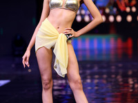 A contestant walks the ramp during the grand finale of Miss Universe India 2024 in Jaipur, Rajasthan, India, on September 22, 2024. (