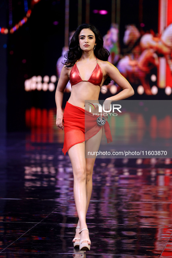 Rhea Singha walks the ramp before she is crowned Miss Universe India 2024 in Jaipur, Rajasthan, India, on September 22, 2024. 