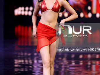 Rhea Singha walks the ramp before she is crowned Miss Universe India 2024 in Jaipur, Rajasthan, India, on September 22, 2024. (