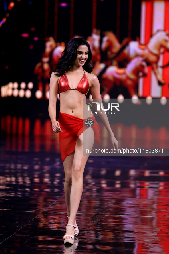 Rhea Singha walks the ramp before she is crowned Miss Universe India 2024 in Jaipur, Rajasthan, India, on September 22, 2024. 