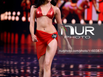 Rhea Singha walks the ramp before she is crowned Miss Universe India 2024 in Jaipur, Rajasthan, India, on September 22, 2024. (