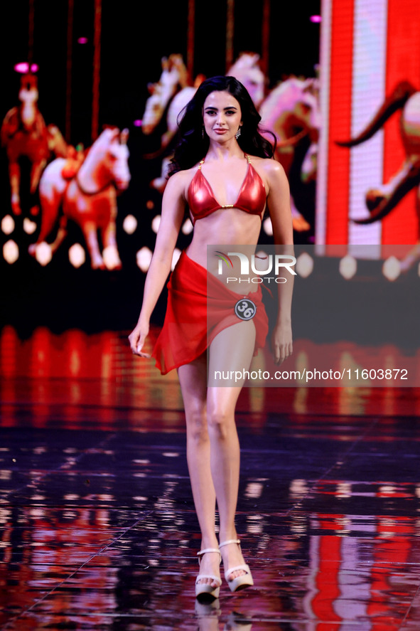 Rhea Singha walks the ramp before she is crowned Miss Universe India 2024 in Jaipur, Rajasthan, India, on September 22, 2024. 