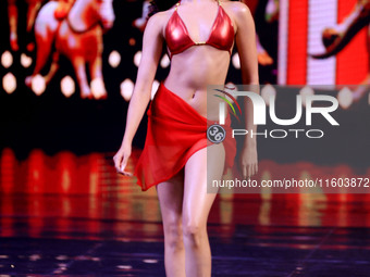 Rhea Singha walks the ramp before she is crowned Miss Universe India 2024 in Jaipur, Rajasthan, India, on September 22, 2024. (