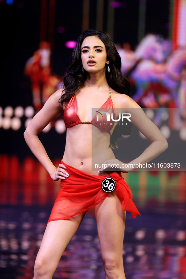 Rhea Singha walks the ramp before she is crowned Miss Universe India 2024 in Jaipur, Rajasthan, India, on September 22, 2024. 