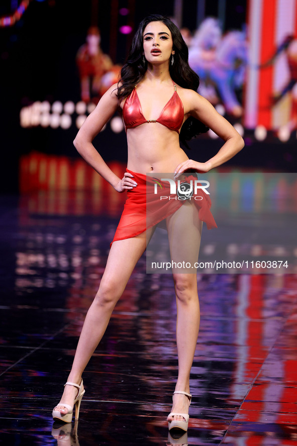 Rhea Singha walks the ramp before she is crowned Miss Universe India 2024 in Jaipur, Rajasthan, India, on September 22, 2024. 