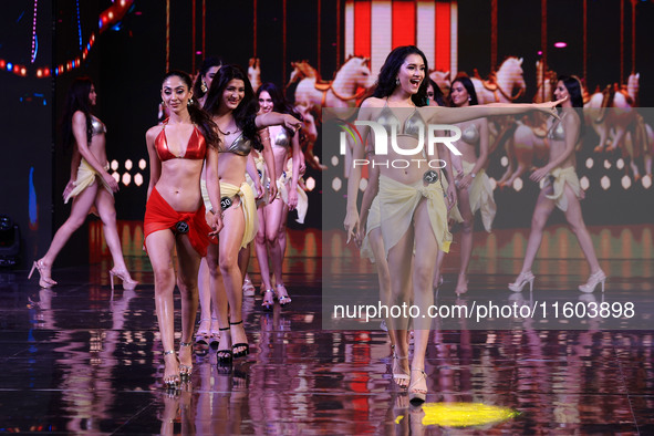 Contestants walk the ramp during the grand finale of Miss Universe India 2024 in Jaipur, Rajasthan, India, on September 22, 2024. 