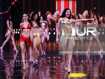 Contestants walk the ramp during the grand finale of Miss Universe India 2024 in Jaipur, Rajasthan, India, on September 22, 2024. (