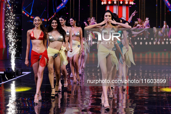 Contestants walk the ramp during the grand finale of Miss Universe India 2024 in Jaipur, Rajasthan, India, on September 22, 2024. 