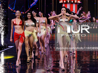 Contestants walk the ramp during the grand finale of Miss Universe India 2024 in Jaipur, Rajasthan, India, on September 22, 2024. (