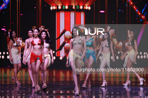 Contestants walk the ramp during the grand finale of Miss Universe India 2024 in Jaipur, Rajasthan, India, on September 22, 2024. 