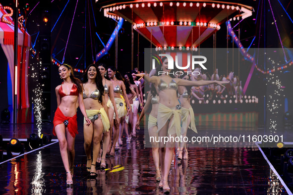 Contestants walk the ramp during the grand finale of Miss Universe India 2024 in Jaipur, Rajasthan, India, on September 22, 2024. 