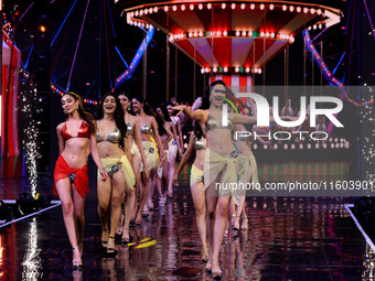 Contestants walk the ramp during the grand finale of Miss Universe India 2024 in Jaipur, Rajasthan, India, on September 22, 2024. (