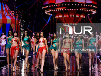 Contestants walk the ramp during the grand finale of Miss Universe India 2024 in Jaipur, Rajasthan, India, on September 22, 2024. (