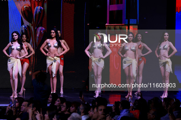 Contestants walk the ramp during the grand finale of Miss Universe India 2024 in Jaipur, Rajasthan, India, on September 22, 2024. 