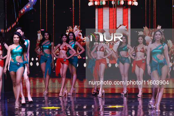 Contestants walk the ramp during the grand finale of Miss Universe India 2024 in Jaipur, Rajasthan, India, on September 22, 2024. 