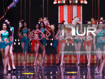 Contestants walk the ramp during the grand finale of Miss Universe India 2024 in Jaipur, Rajasthan, India, on September 22, 2024. (