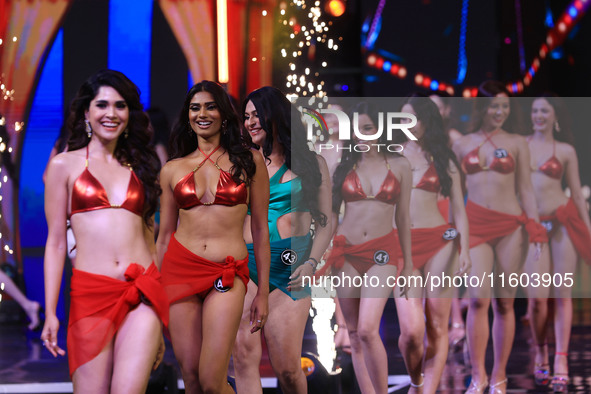 Contestants walk the ramp during the grand finale of Miss Universe India 2024 in Jaipur, Rajasthan, India, on September 22, 2024. 