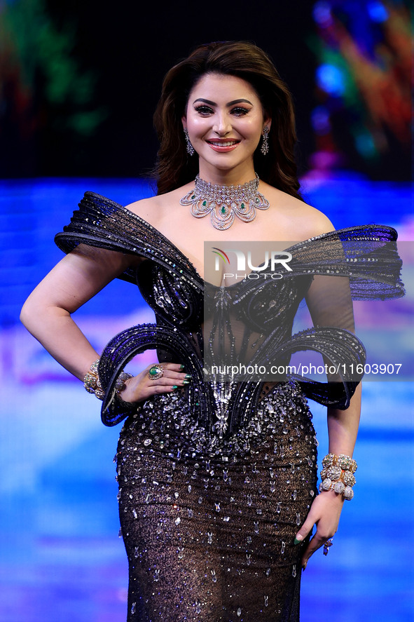 Miss Universe India 2015 and Bollywood actor Urvashi Rautela attends the grand finale of Miss Universe India 2024 in Jaipur, Rajasthan, Indi...