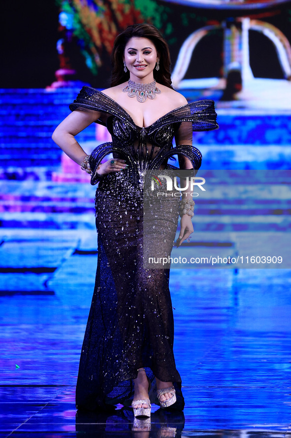 Miss Universe India 2015 and Bollywood actor Urvashi Rautela attends the grand finale of Miss Universe India 2024 in Jaipur, Rajasthan, Indi...