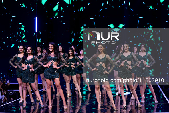 Contestants walk the ramp during the grand finale of Miss Universe India 2024 in Jaipur, Rajasthan, India, on September 22, 2024. 