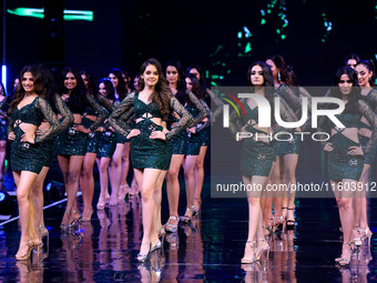 Contestants walk the ramp during the grand finale of Miss Universe India 2024 in Jaipur, Rajasthan, India, on September 22, 2024. (