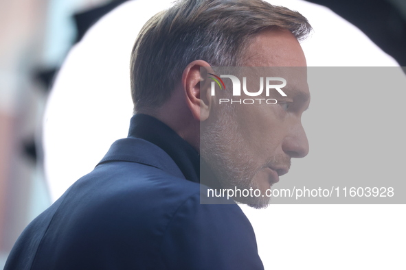 FDP Federal Chairman Christian Lindner and top candidate of the State election in Brandenburg Zyon Brau speak to the media after the State e...