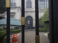 View after the detonation of rockets by comrades of the 43 missing students from Ayotzinapa, outside the Ministry of the Interior in Mexico...