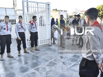 People who flee their villages in southern Lebanon are received at an art institute transformed into a shelter for persons displaced by conf...