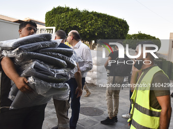 People who flee their villages in southern Lebanon are received at an art institute transformed into a shelter for persons displaced by conf...