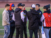 The Belle Vue ATPI Aces team meets during the Rowe Motor Oil Premiership Grand Final 1st Leg between Belle Vue Aces and Leicester Lions at t...