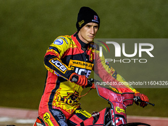 Leicester Lions' Max Fricke participates in the parade lap during the Rowe Motor Oil Premiership Grand Final 1st Leg between Belle Vue Aces...