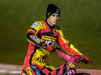 Leicester Lions' Max Fricke participates in the parade lap during the Rowe Motor Oil Premiership Grand Final 1st Leg between Belle Vue Aces...