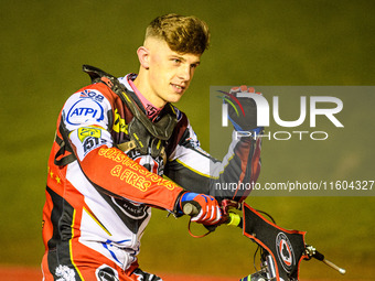 Jake Mulford of Belle Vue Aces participates in the parade lap during the Rowe Motor Oil Premiership Grand Final 1st Leg between Belle Vue Ac...