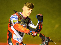 Jake Mulford of Belle Vue Aces participates in the parade lap during the Rowe Motor Oil Premiership Grand Final 1st Leg between Belle Vue Ac...