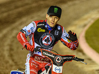 Dan Bewley of Belle Vue Aces rides on the parade lap during the Rowe Motor Oil Premiership Grand Final 1st Leg between Belle Vue Aces and Le...