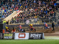 A full grandstand watches the start of Heat 5 during the Rowe Motor Oil Premiership Grand Final 1st Leg between Belle Vue Aces and Leicester...