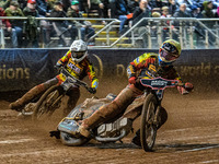 Leicester Lions' Sam Hagon in yellow leads Leicester Lions' Richard Lawson in white during the Rowe Motor Oil Premiership Grand Final 1st Le...