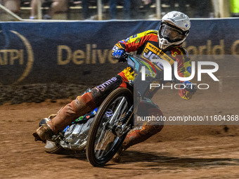 Leicester Lions' Ryan Douglas is in action during the Rowe Motor Oil Premiership Grand Final 1st Leg between Belle Vue Aces and Leicester Li...