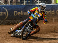 Leicester Lions' Ryan Douglas is in action during the Rowe Motor Oil Premiership Grand Final 1st Leg between Belle Vue Aces and Leicester Li...