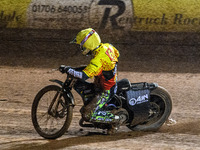 Guest rider Lewis Kerr of the Leicester Lions competes during the Rowe Motor Oil Premiership Grand Final 1st Leg between Belle Vue Aces and...